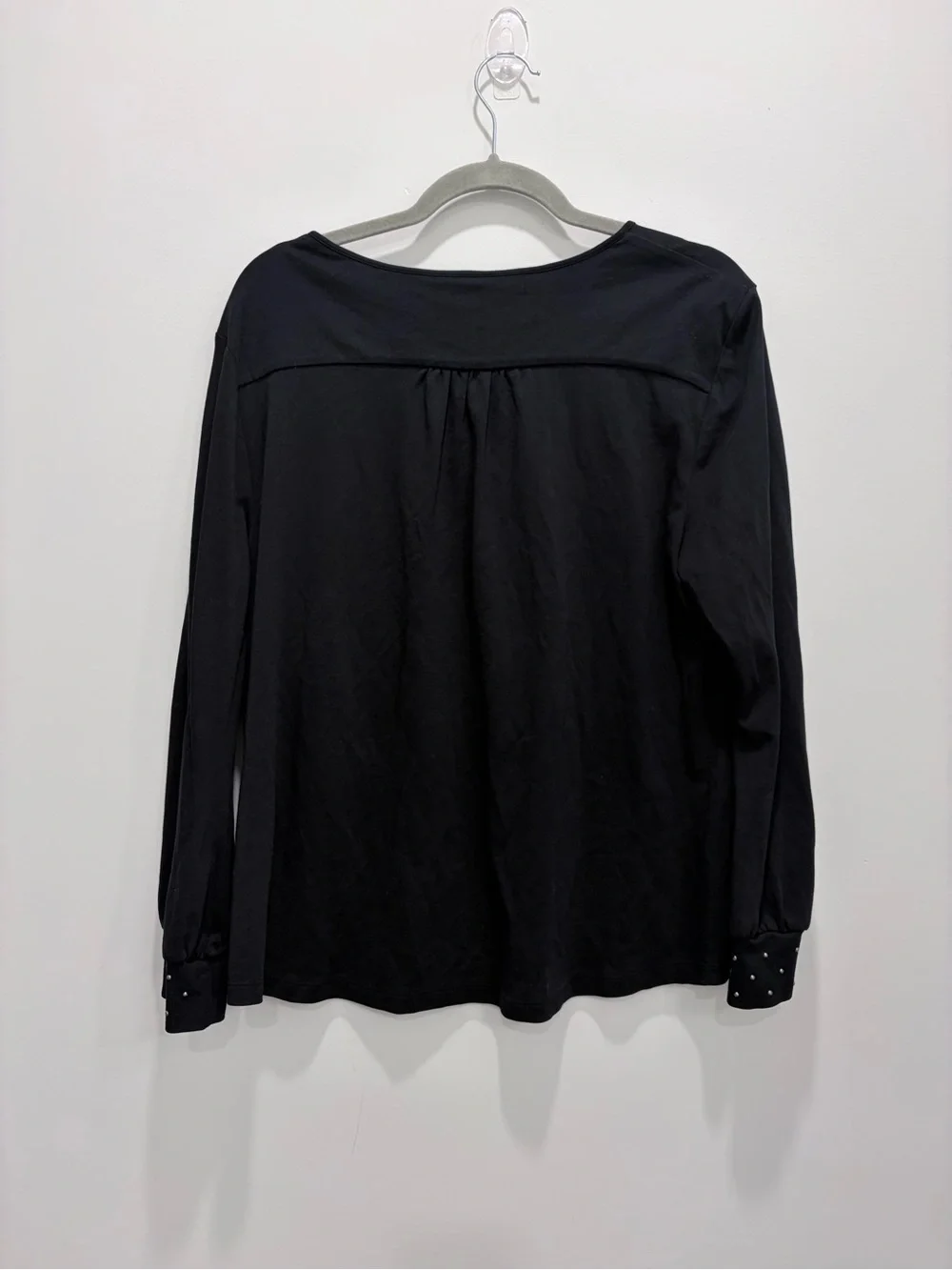 Chico’s Black Studded Split Neck Top Sz 2/L